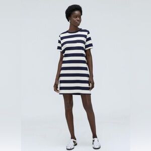 Everlane navy/ cream striped tee dress.